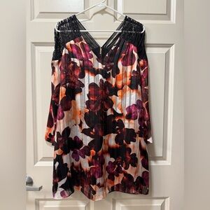 Guess 3/4 Sleeve Bellissa Strappy Dress with Orchids